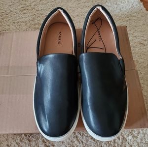 Black Faux Leather Slip On Sneaker (Wide)